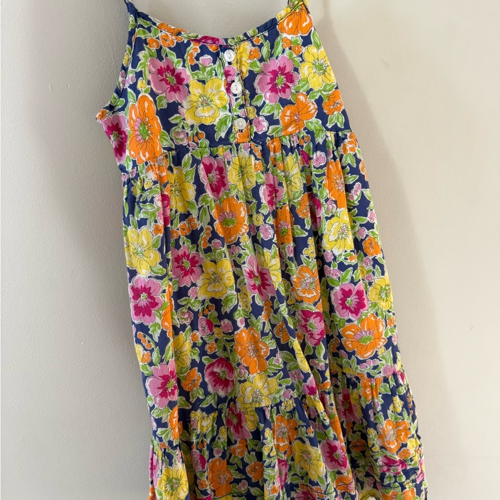 Navy Floral Tiered Sundress with Bright Multicolor Flowers